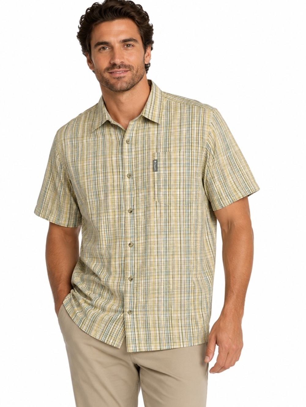 Columbia Mens XL Yellow Plaid Short Sleeve Button Shirt Summercore Outdoorsy